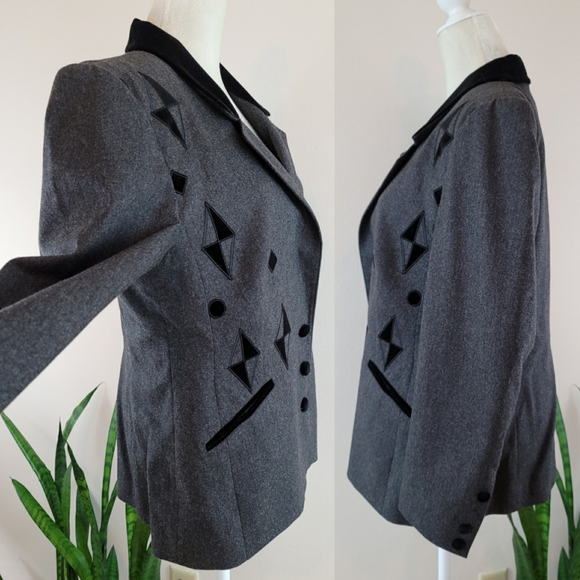 VTG 80s Louis Féraud Velvet Applique Blazer Jacket - Picture 4 of 12